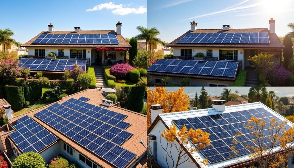 Beverly Hills home with solar panels during different seasons