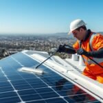 Clean solar panels on a Beverly Hills luxury home with city view