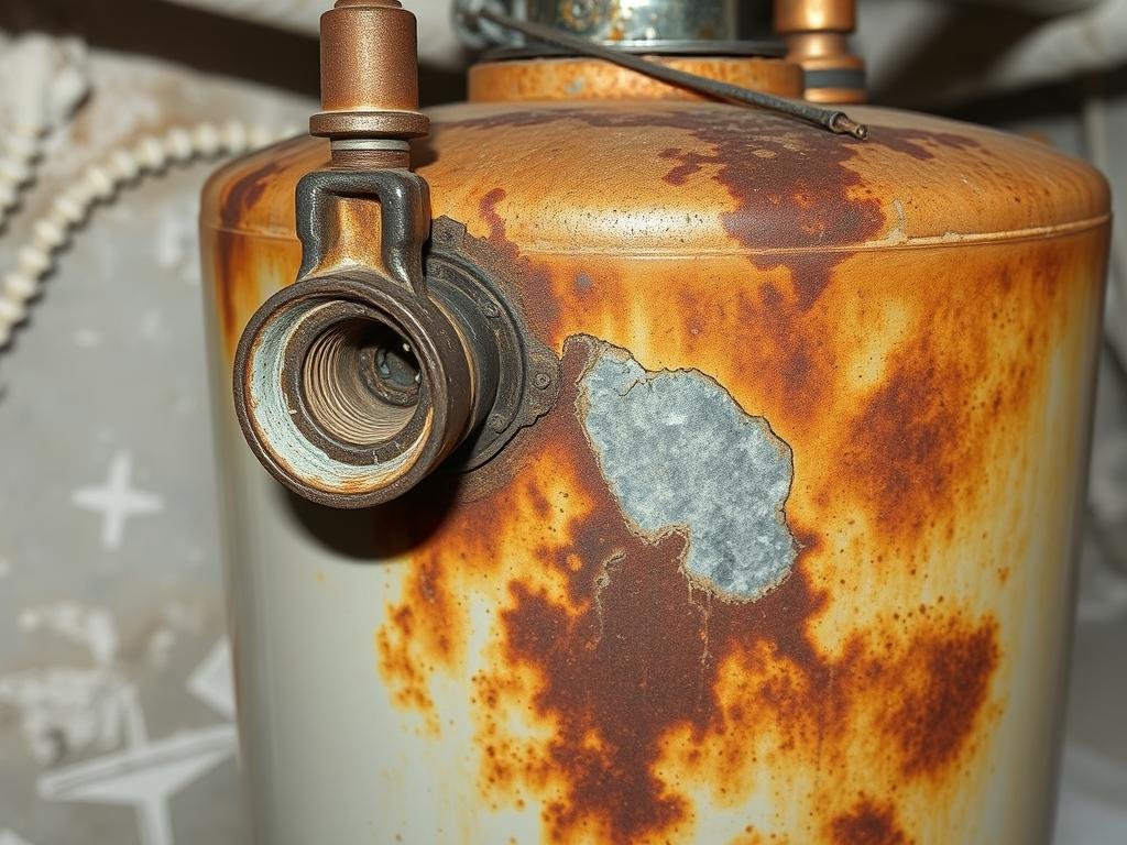 Old water heater showing signs of age and corrosion
