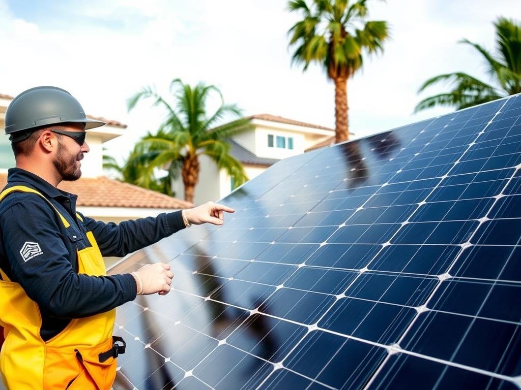 Professional answering questions during solar panel cleaning in Beverly Hills